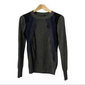 J Crew Crew Neck Wool Blend Sweater with Lace